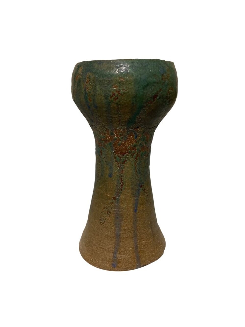 Mid Century Modern Pottery Planter Vase Textured With Drip Glaze Signed